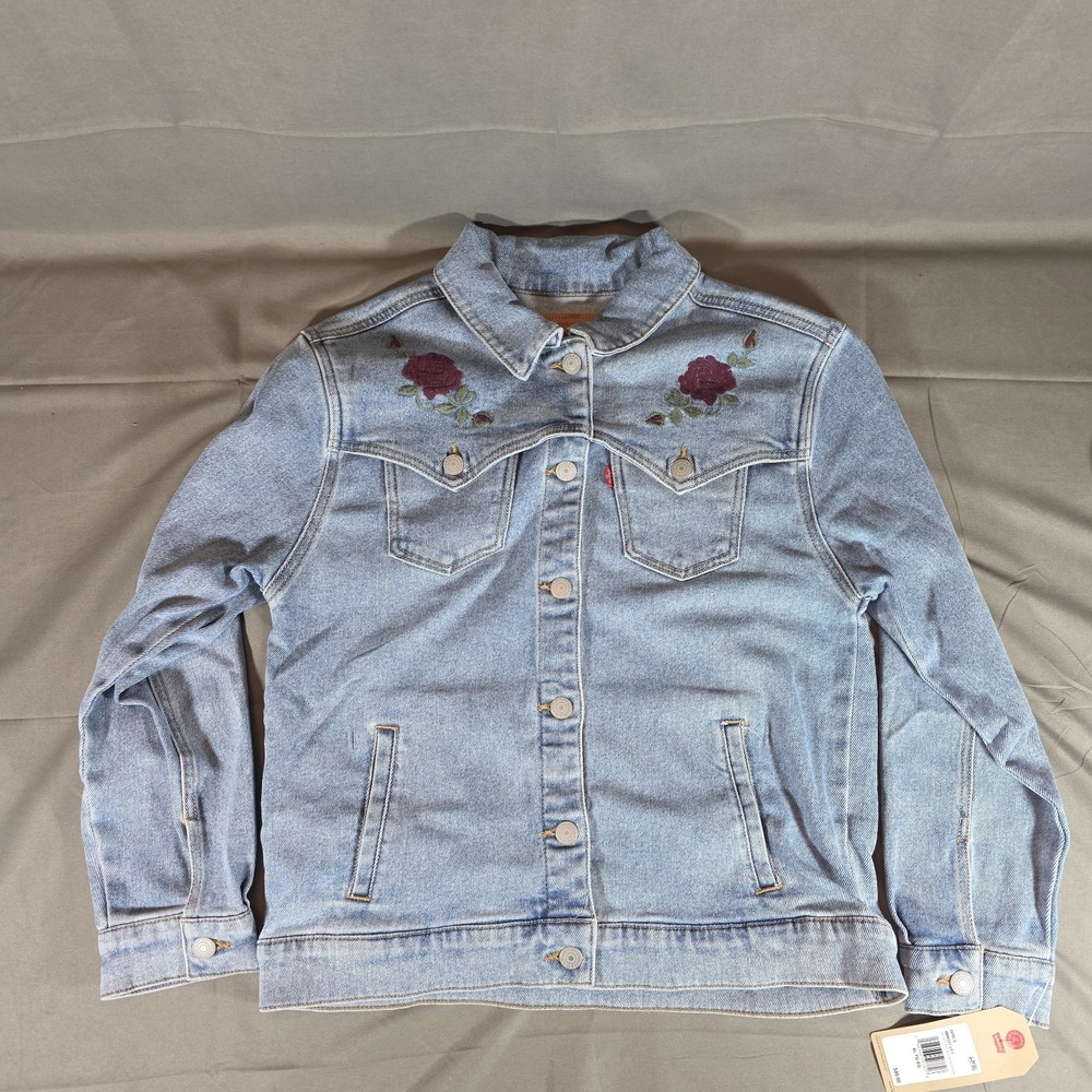 Levi's Light Wash Denim Jacket Purple Floral‎ Embroidery Girls XL 12-15